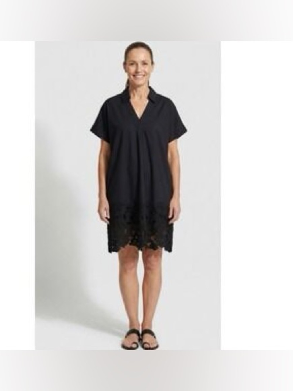 Lela Rose Black tunic dress with cut out flower detail hem